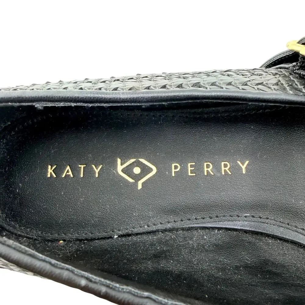 Katy Perry The Evie Mary Jane Woven Black Flats Basket Weave Square Toe Size 11